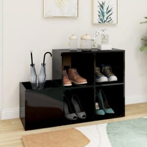 Bedros High Gloss Shoe Storage Bench With 4 Shelves In Black