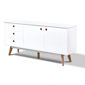 Benecia Wooden Sideboard In White With 2 Doors And 3 Drawers