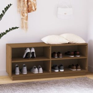 Boris Pinewood Shoe Storage Bench With Shelves In Honey Brown