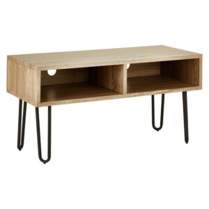 Boroh Wooden TV Stand With Black Metal Legs In Natural