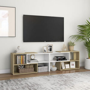Carolus Wooden TV Stand With Shelves In White Sonoma Oak