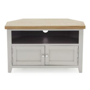 Ferndale Corner Wooden TV Stand In Grey With Oak Top