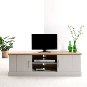 Kirkby Wooden Large TV Stand In Grey With Oak Effect Top