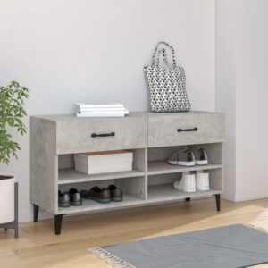 Marla Wooden Shoe Storage Bench With 2 Drawer In Concrete Effect