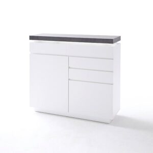 Mentis Compact Sideboard In Matt White And Concrete With LED