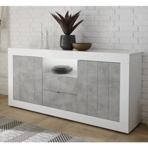 Nitro LED 2 Door 2 Drawer White Gloss Sideboard In Cement