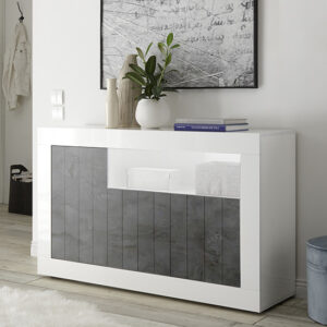 Nitro LED 3 Doors Wooden Sideboard In White Gloss And Oxide