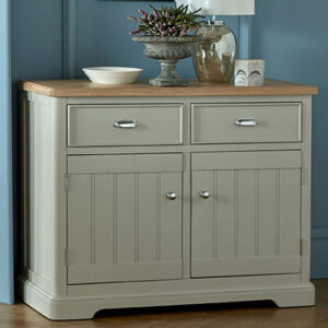 Sunburst Wooden Small Sideboard In Grey And Solid Oak