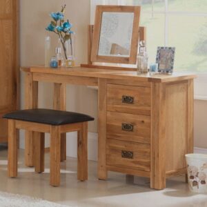 Velum Wooden 3Pc Dressing Table Set In Chunky Solid Oak
