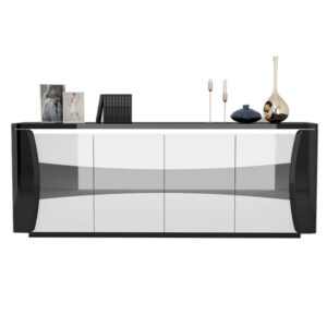 Zaire LED Sideboard In Black And White High Gloss With 4 Doors