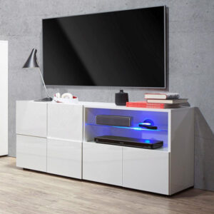 Aspen Contemporary TV Stand In White High Gloss With LED