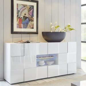 Aspen Modern Sideboard In White High Gloss With LED