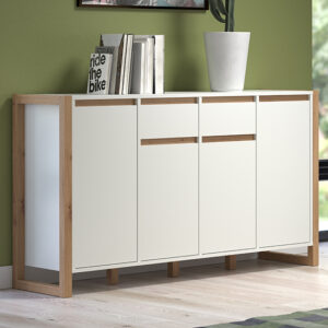 Depok Wooden Sideboard With 4 Doors 2 Drawers In White And Oak