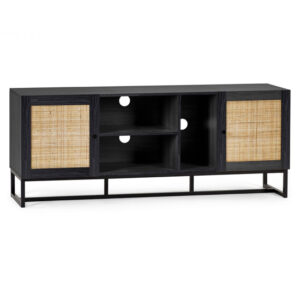 Pabla Wooden TV Stand With 2 Doors 2 Shelves In Black