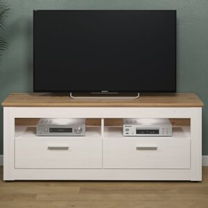 Shazo LED Wooden TV Stand In White Pine And Artisan Oak