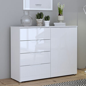 Salter High Gloss Sideboard 1 Door 4 Drawers In White
