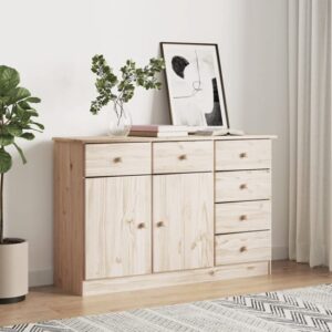 Albi Solid Pinewood Sideboard With 2 Doors 6 Drawers In Brown