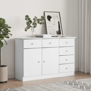 Albi Solid Pinewood Sideboard With 2 Doors 6 Drawers In White