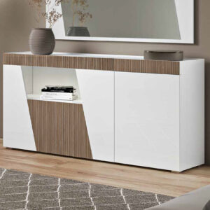 Enna High Gloss Sideboard In White With 3 Doors And LED
