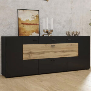 Citrus Wooden Sideboard With 3 Doors 2 Drawers In Black