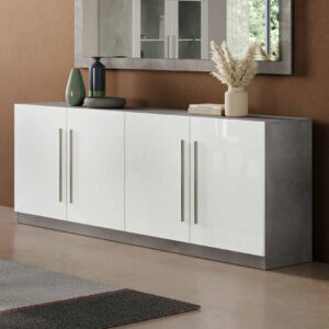 Gilon High Gloss Sideboard 4 Doors In White And Grey