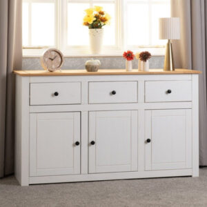 Pavia Sideboard 3 Doors 3 Drawers In White And Natural Wax