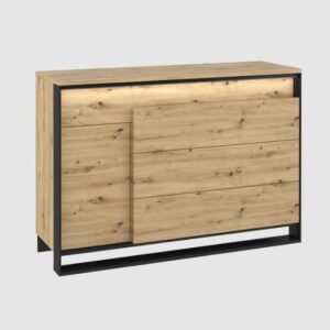 Qesso Wooden Sideboard 1 Door 3 Drawers In Artisan Oak With LED