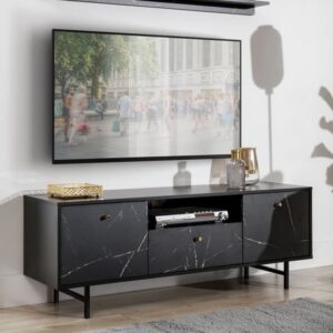 Venice Wooden TV Stand 2 Doors 1 Drawer In Black Marble Effect