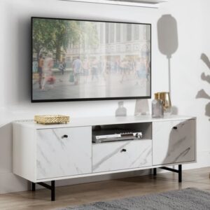 Venice Wooden TV Stand 2 Doors 1 Drawer In White Marble Effect