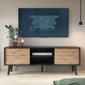 Waco Wooden TV Stand With 2 Doors In Artisan Oak And Black
