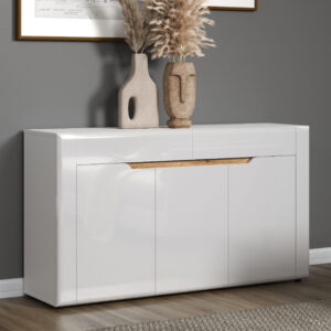 Murcia High Gloss Sideboard With 2 Doors 3 Drawers In White