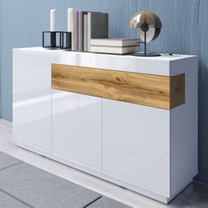 Sioux High Gloss Sideboard 3 Doors 1 Drawer In White And Oak