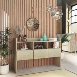 Afton Wooden Sideboard With 3 Drawers In Sonoma Oak