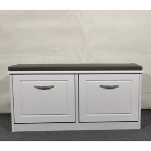 Hinton High Gloss Shoe Storage Bench With 2 Flip Doors In White