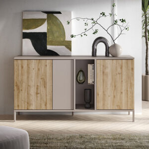 Genoa Wooden Sideboard With 3 Doors In Cashmere And Cadiz Oak