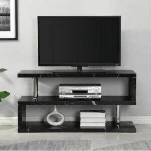 Miami High Gloss S Shape TV Stand In Milano Marble Effect
