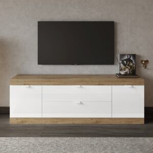 Saya High Gloss TV Stand 2 Doors 2 Drawers In White And Cadiz