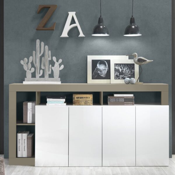 Hanmer White High Gloss Sideboard With 4 Doors In Pewter