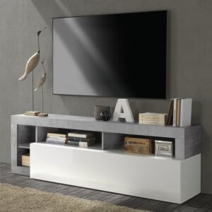 Hanmer White High Gloss TV Stand With 1 Flap Door In Cement
