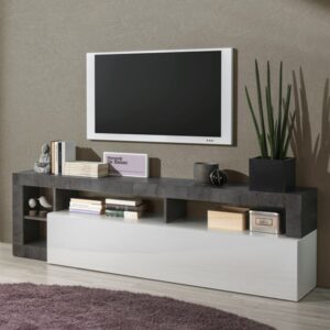Hanmer White High Gloss TV Stand With 1 Flap Door In Oxide