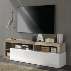 Hanmer White High Gloss TV Stand With 1 Flap Door In Pero