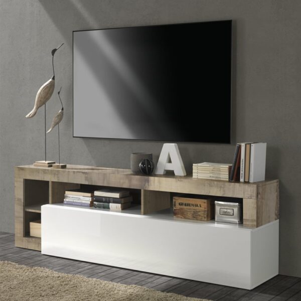 Hanmer White High Gloss TV Stand With 1 Flap Door In Pero