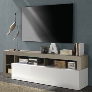 Hanmer White High Gloss TV Stand With 1 Flap Door In Pewter
