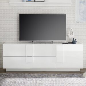 Jining High Gloss TV Stand With 1 Door 2 Drawers In White