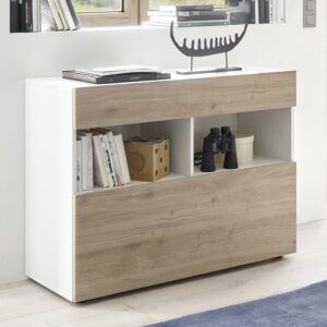 Solana White High Gloss Sideboard With 1 Drawer In Cadiz Oak