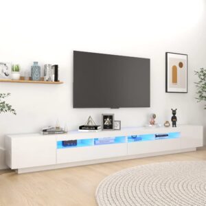 Krakow Large High Gloss TV Stand In White With LED