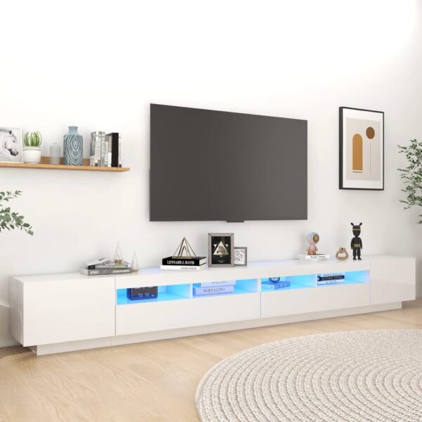 Krakow Large High Gloss TV Stand In White With LED