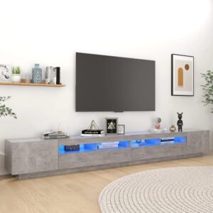 Krakow Large Wooden TV Stand In Concrete Grey With LED