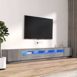 Krakow Large Wooden TV Stand In Grey Sonoma With LED