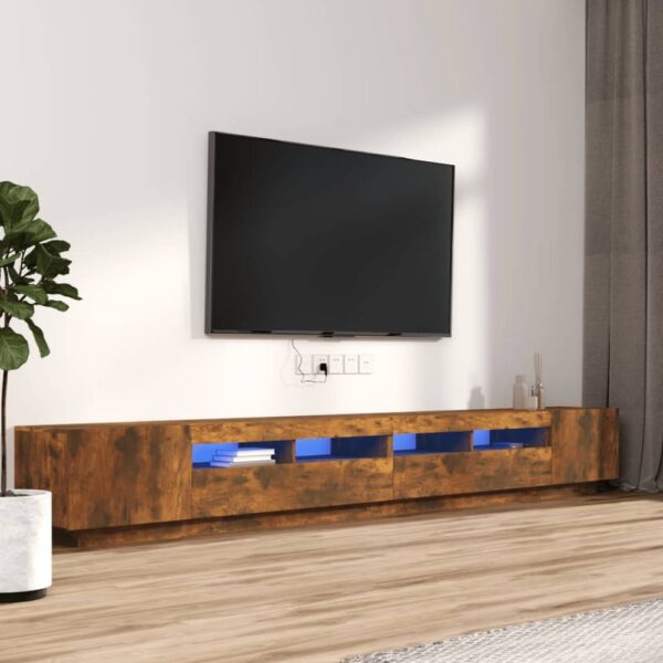 Krakow Large Wooden TV Stand In Smoked Oak With LED